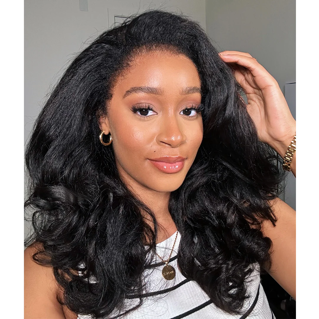 4x4/7x5 Lace Side Part Wavy With Kinky Edges Wig 100% Human Hair