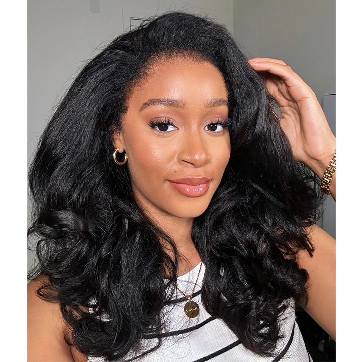4x4/7x5 Lace Side Part Wavy With Kinky Edges Wig 100% Human Hair