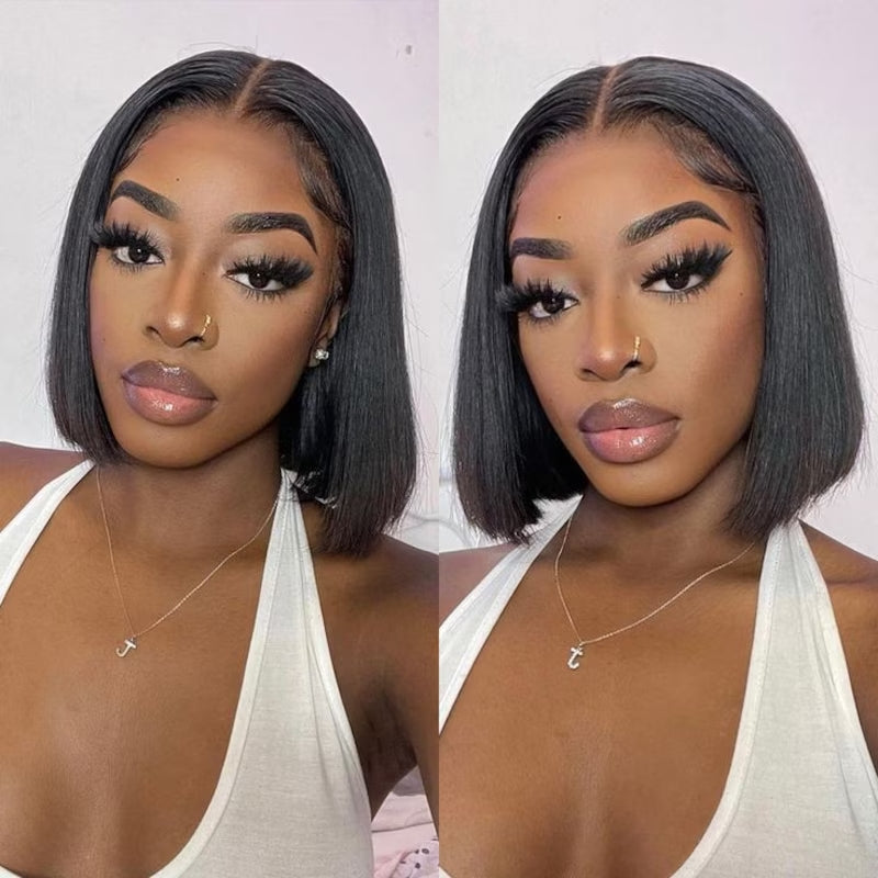 TianaHair Realistic Glueless Silky Straight Bob with Bangs No Lace Wig 150% Density 100% Human Hair.