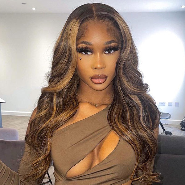 TianaHair Wear Go 6x4 Highlight Brown Wigs Body Wave Pre-plucked Glueless Lace Wigs.