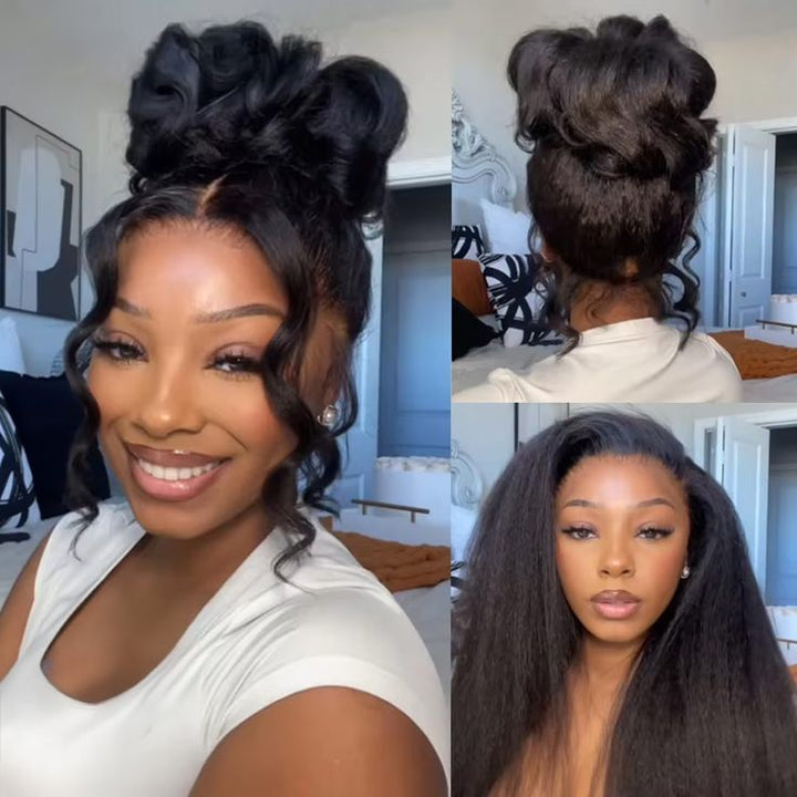Perruque longue bouclée avec bonnet à cordon de serrage et dentelle 360°, ondulée et flexible, nœud décoloré 