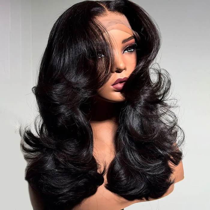 4x4/7x5 Lace Butterfly Haircut Curtain Bangs Body Wave Glueless Wig Human Hair