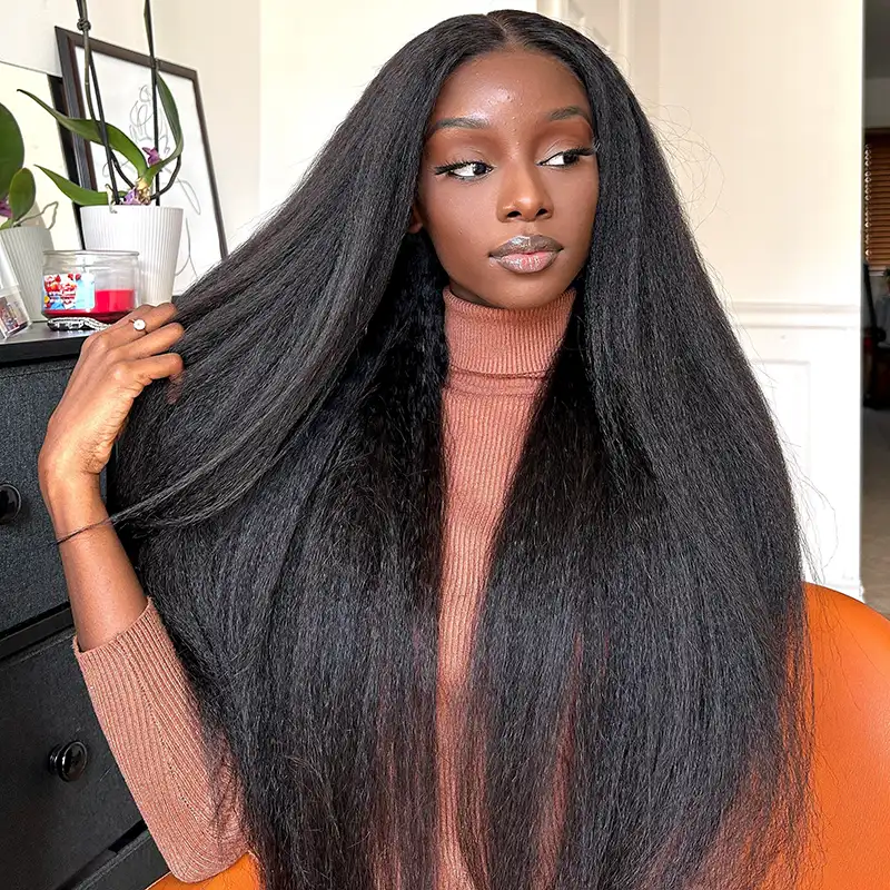 TianaHair Kinky Straight 6x4 Wear Go Glueless Transparent/HD Lace Wig With Pre Bleached Tiny Knots.