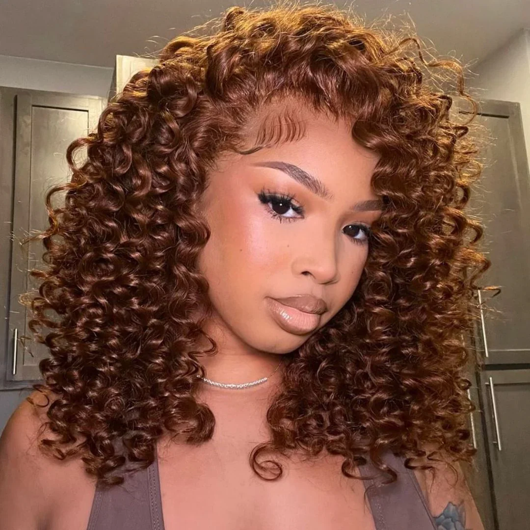 13x4 Lace Put On ＆ Go Chocolate Reddish Brown Glueless Bouncy Curly Wig