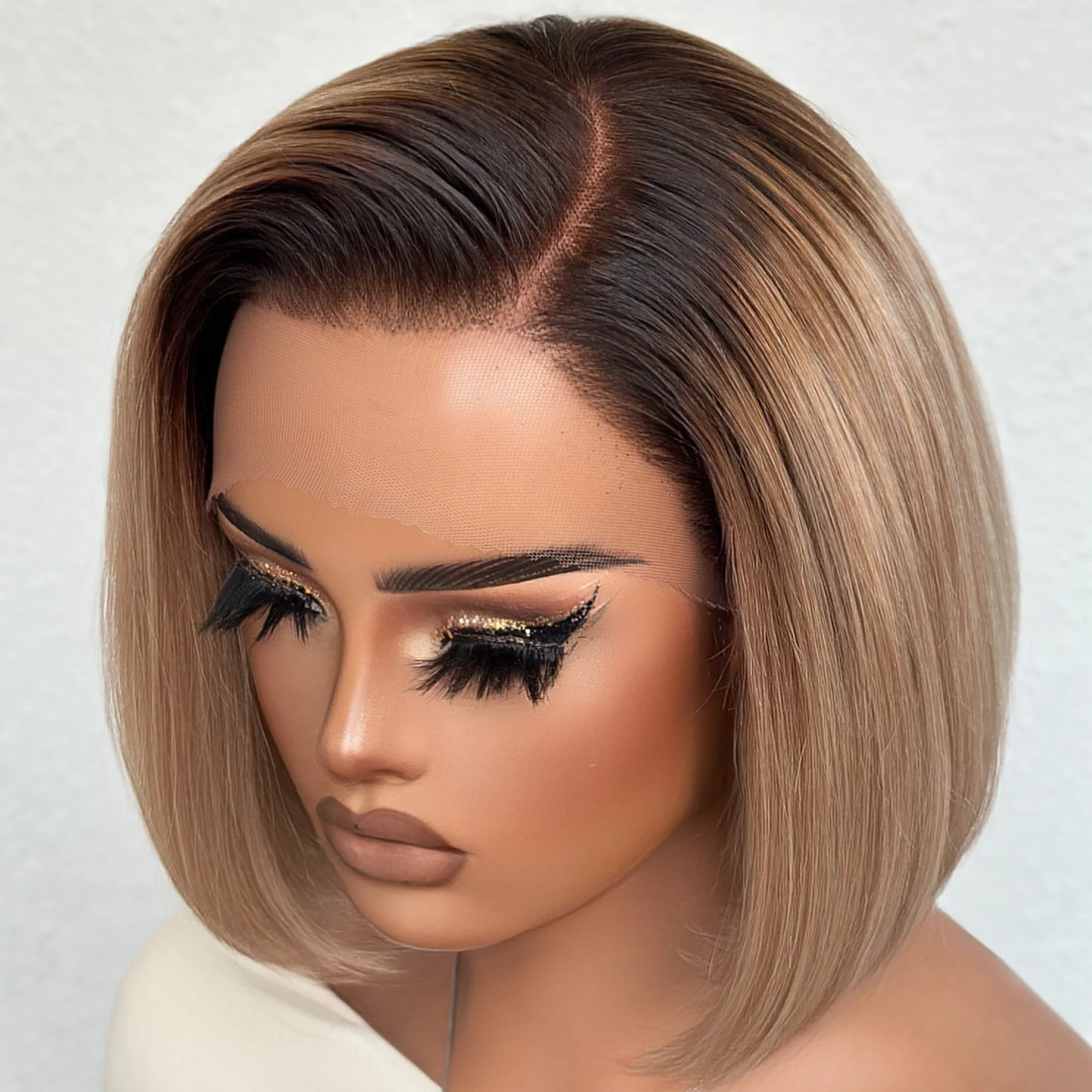 4x4/7x5 Lace Ash Blonde Ombre Blunt Cut Bob Glueless Wig Human Hair