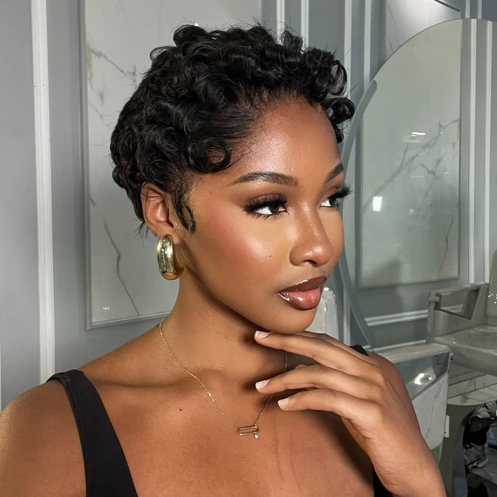 13x4 Frontal Lace Curly Texture Short Pixie Cut Human Hair Wig