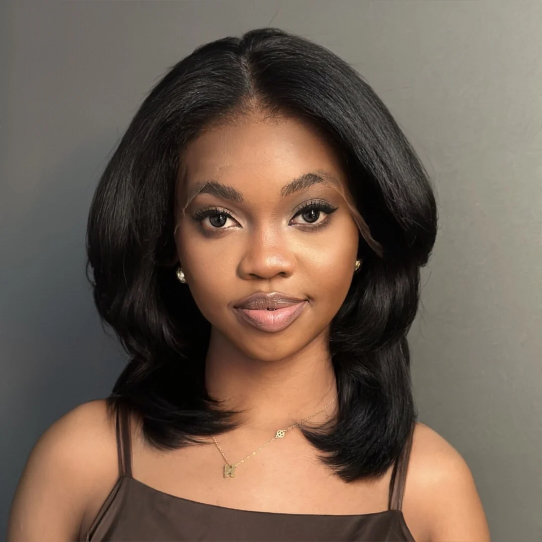 7x5 Lace Kinky Straight Layered Cut With Kinky Edges Bob Wig