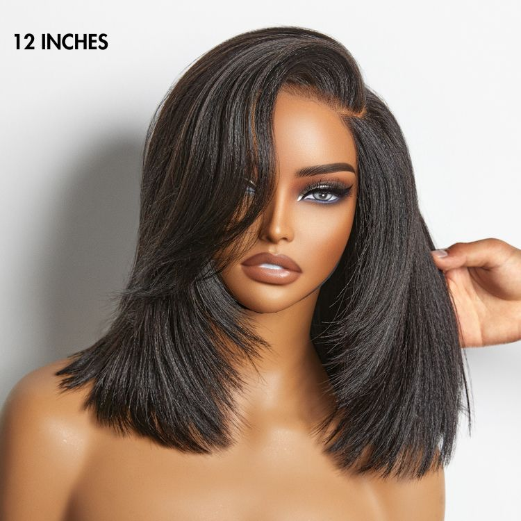 Layered Cut Yaki Straight Left C Part Glueless Minimalist 6x4 Lace Bob Wig Ready to Go