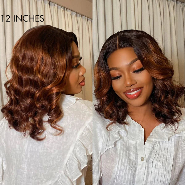 TianaHair Brown Ombre Loose Wave 4x4 Closure Lace Put On And Go Glueless Wig 100% Human Hair.