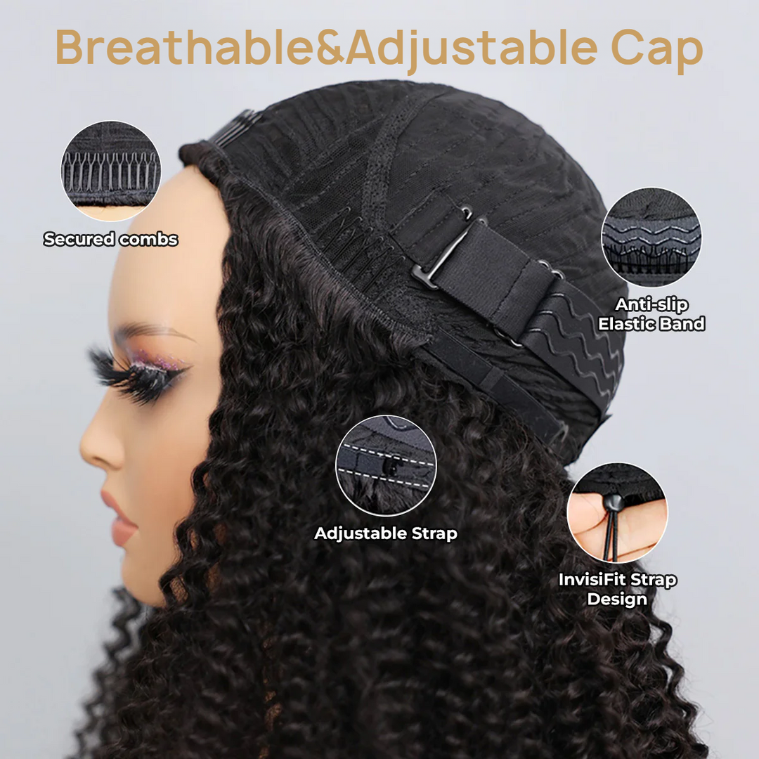 3 IN 1 HALF WIG Layer Cut Kinky Curly Half Wig Draw-strings Flip Over Wig