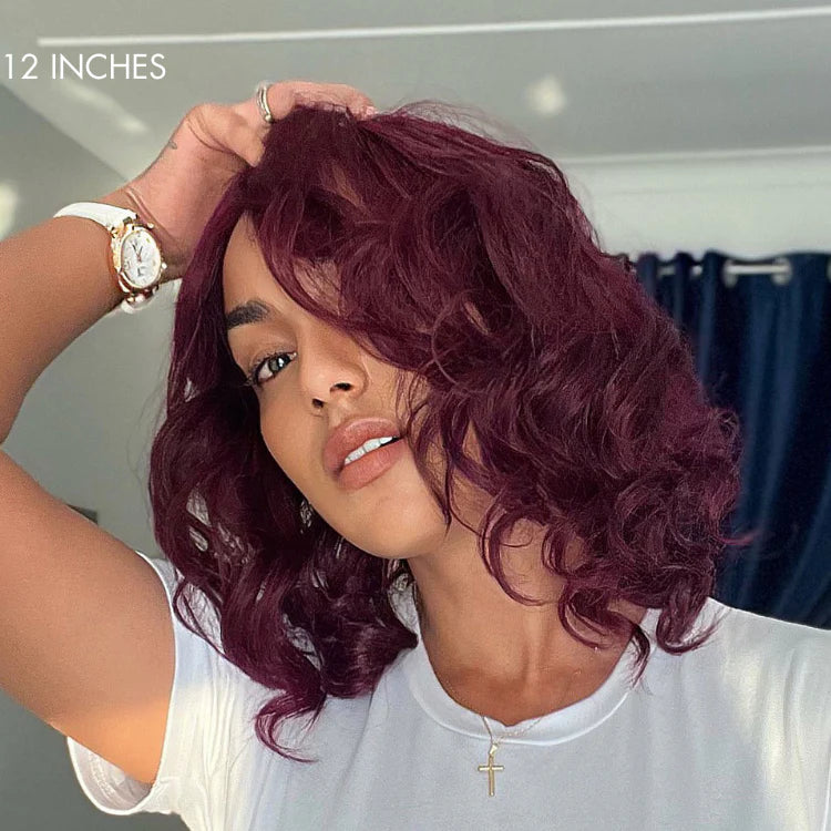 TianaHair Burgundy 99J Loose Wave 4x4 Closure Lace Put On And Go Glueless Wig 100% Human Hair.