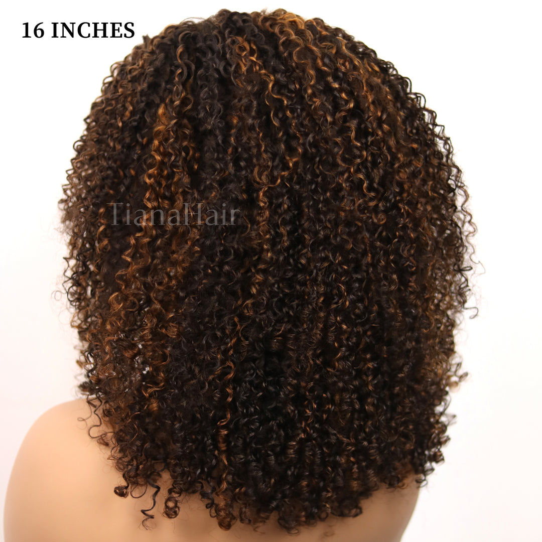 FlexCap Wear & Go Copper Highlight Kinky Curly 7x5 Pre-Everything & Transparent Lace Flexi-Fit Invisi Drawstring Cap Glueless Wig