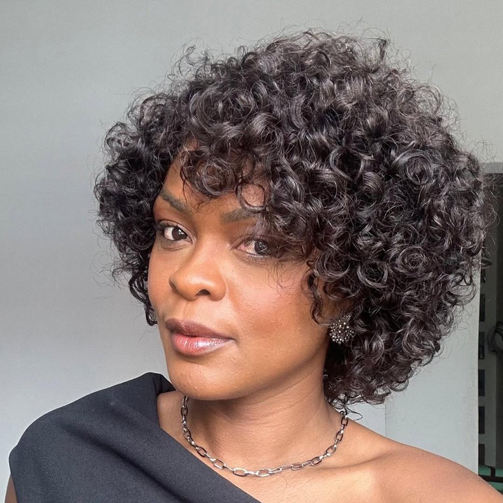 13x4 Frontal Lace Put on & Go Voluminous Curly Human Hair Wig With Bangs