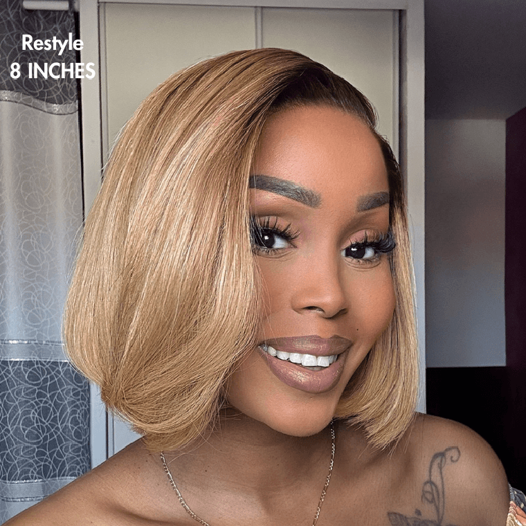 Ash Blonde Ombre Blunt Cut Bob Glueless 6x4 Lace Short Bob Wig Ready to Go