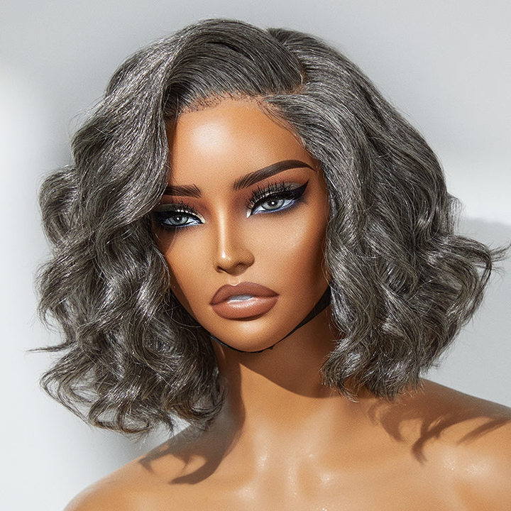 Elegant Salt & Pepper Loose Body Wave Glueless 4x4 Lace Short Wig