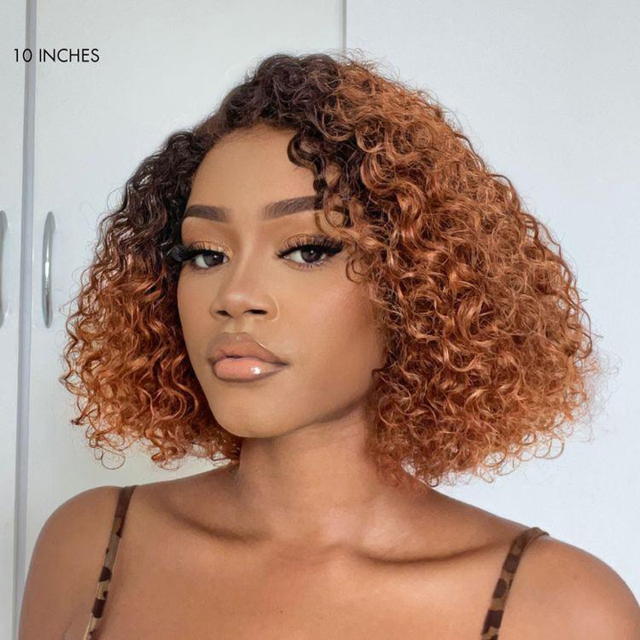 Trendy Mix Brown Short Cut Curly 6X4 Lace Glueless Side Part Curly Bob Wig