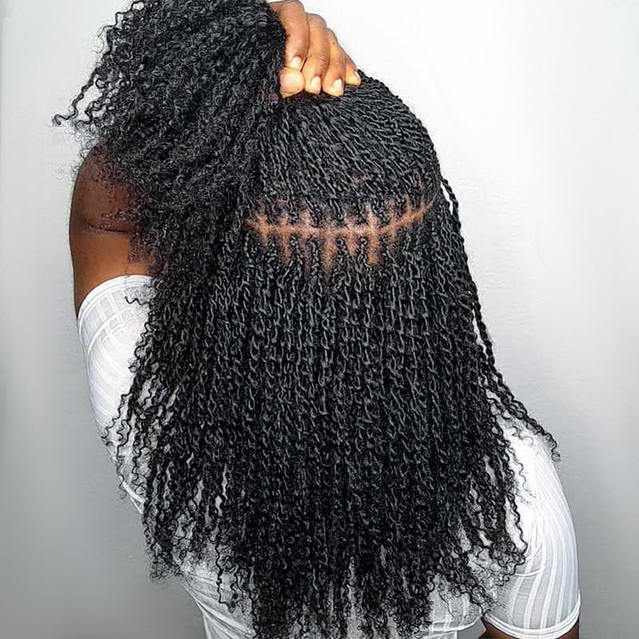 Kinky Curly Glueless No Lace Stirnband Lange Perücke 100 % Echthaar
