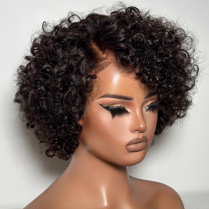 13x4 Frontal Lace Put on & Go Voluminous Curly Human Hair Wig With Bangs
