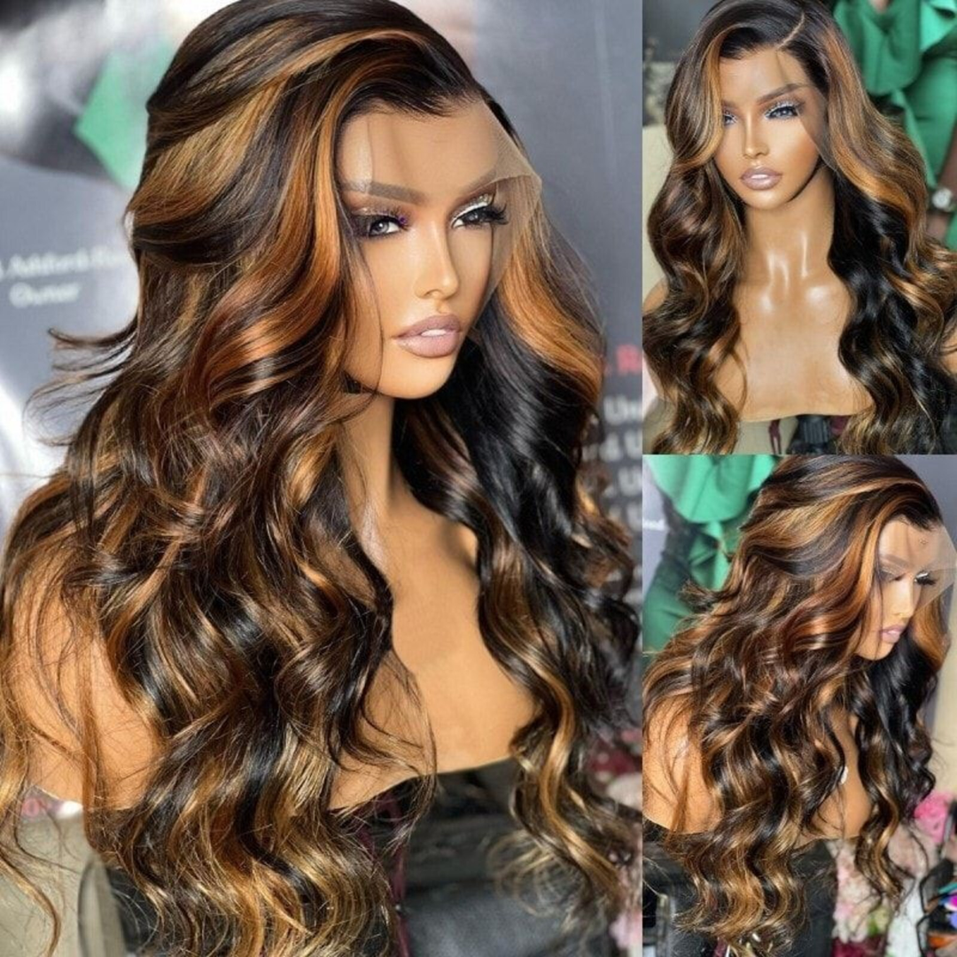 TianaHair Balayage Highlights Body Wave 4x4 Closure Lace Put On And Go Glueless Wig.