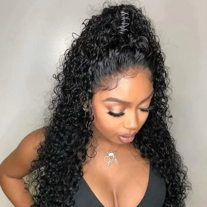 Water Wave Flexi-Fit Invisi Drawstring Cap 360 Lace Long Curly Wig With 4C Hairline