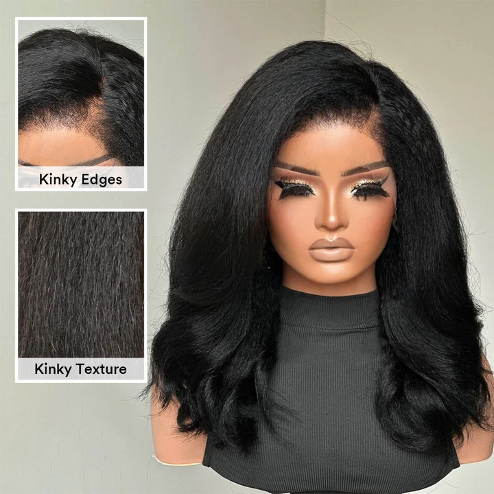 4x4/7x5 Lace Side Part Wavy With Kinky Edges Wig 100% Human Hair