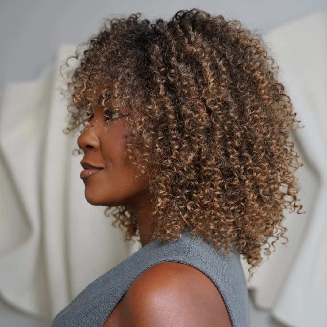 No Lace Put On & Go Honey Brûlée Curly Glueless Wig With Bangs