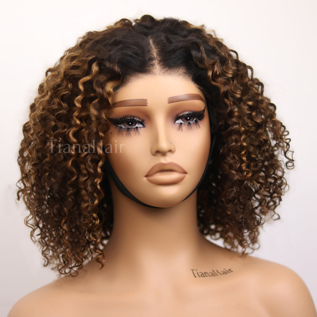 Ombre Blonde Highlight Deep Curly Glueless 4x4 Lace Wig Ready To Go