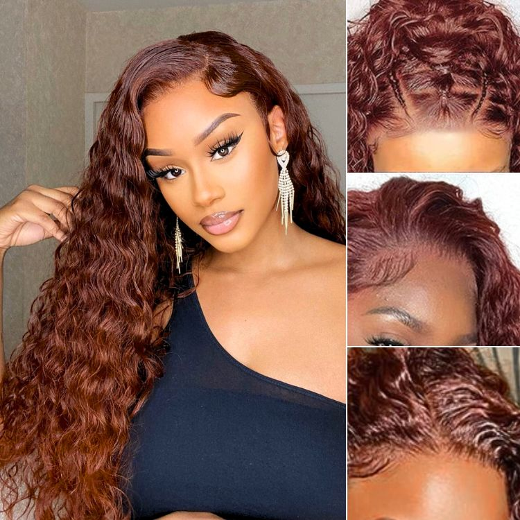 TianaHair Wear Go 6x4 Reddish Brown Glueless Wig Pre Plucked Water Wave Wig.