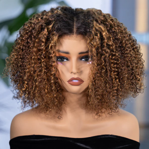 Ombre Blonde Highlight Deep Curly Glueless 4x4 Lace Wig Ready To Go 100% Human Hair