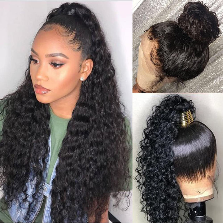 Water Wave Flexi-Fit Invisi Drawstring Cap 360 Lace Long Curly Wig With 4C Hairline