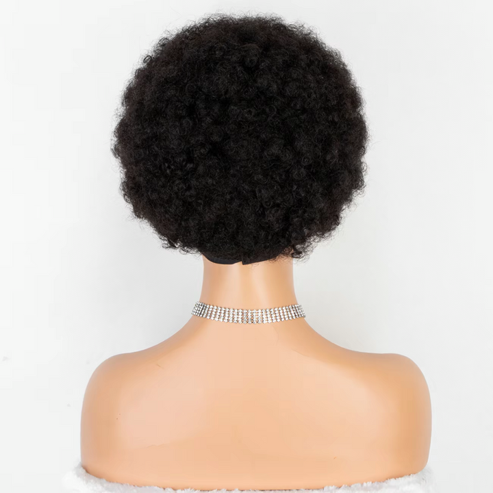 Short 70’s Bouncy Fluffy Afro Kinky Glueless Wigs Headband Wig 100% Human Hair