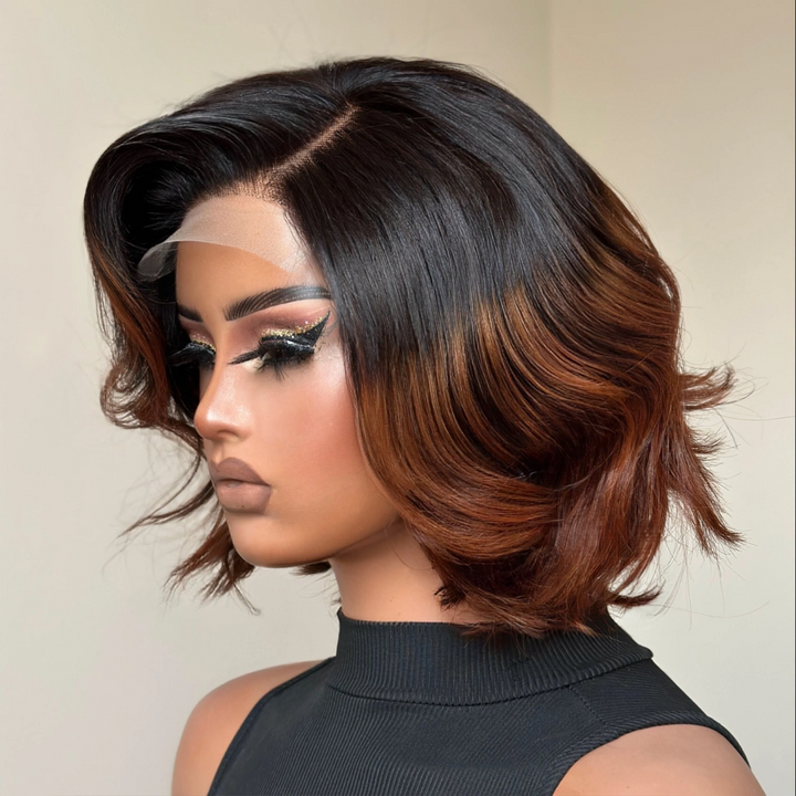 4x4 Lace Elegant Ombre Brown Color Loose Wave Glueless Wig