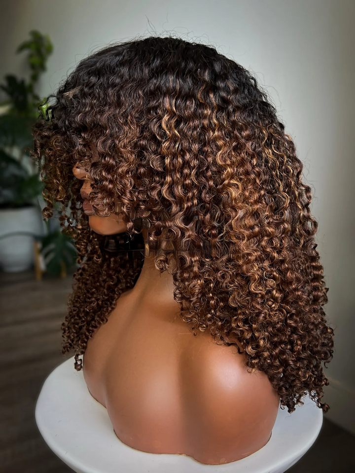 4x4/7x5 Lace Golden Chestnut Kinky Curly with Bangs Pre-Everything Wear Go Glueless Wig