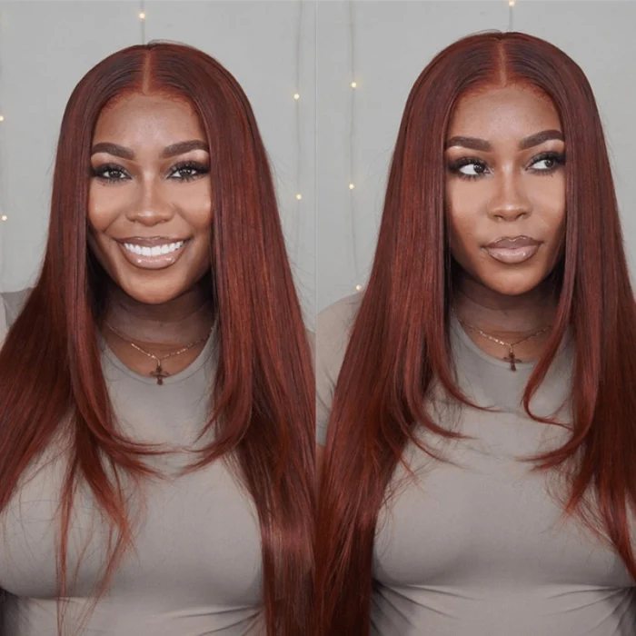 TianaHair Reddish Brown Layered Cut Straight 6x4 Transparent Lace Wear Go Wig Pre-Cut Glueless Wig.