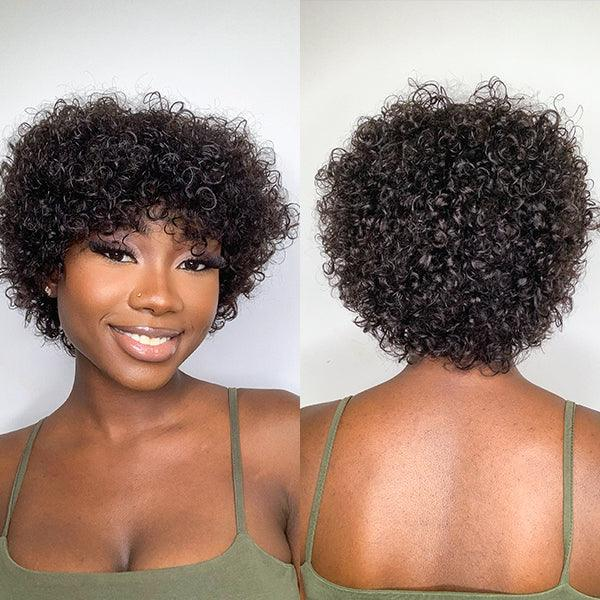 Ultra Natural Lightweight Bouncy Curly Wig with Bangs 100% Human Hair