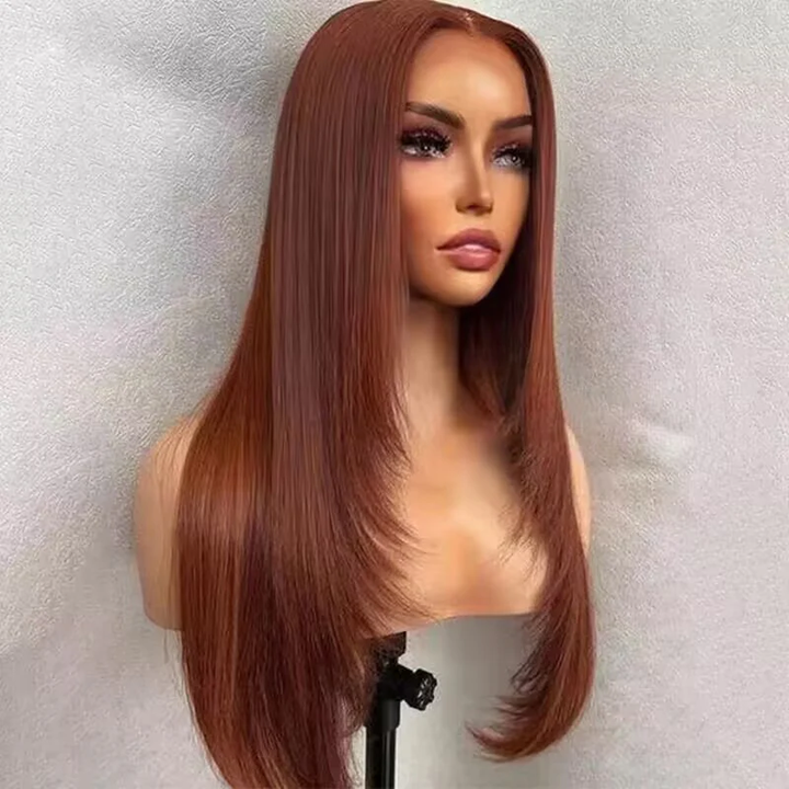 TianaHair Reddish Brown Layered Cut Straight 6x4 Transparent Lace Wear Go Wig Pre-Cut Glueless Wig.