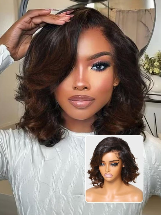 Chestnut Brown Ombre 7x5 Pre-Cut Lace Spiral Curls Glueless Pre Everything Wig