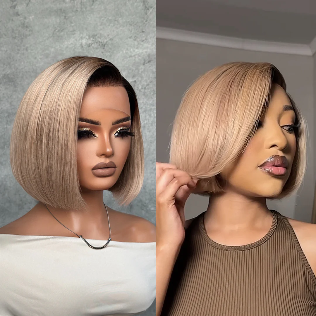 4x4/7x5 Lace Ash Blonde Ombre Blunt Cut Bob Glueless Wig Human Hair