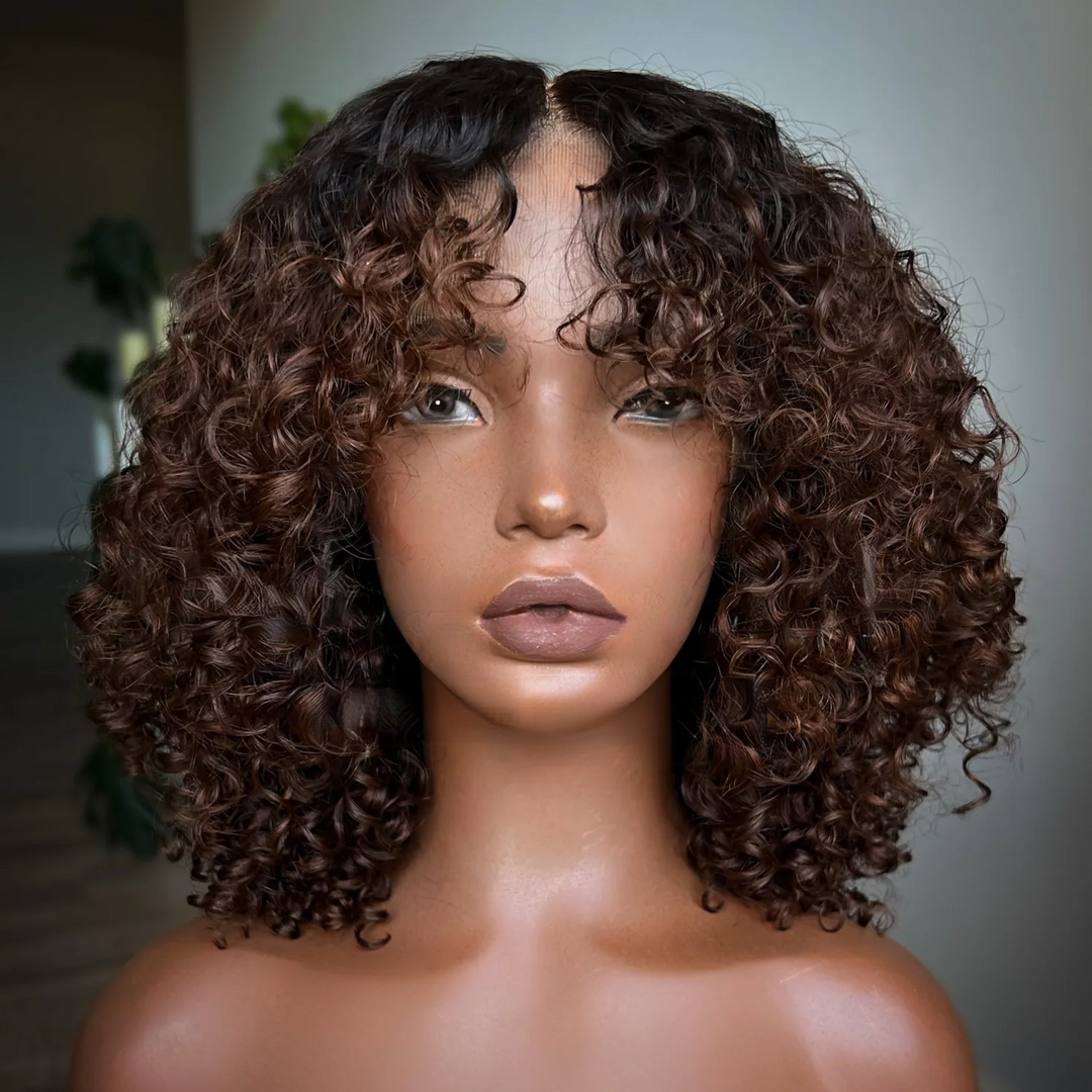 4x4/7x5 Lace Umber Glow Water Wave with Bangs Pre-Everything Wear Go Glueless Wig