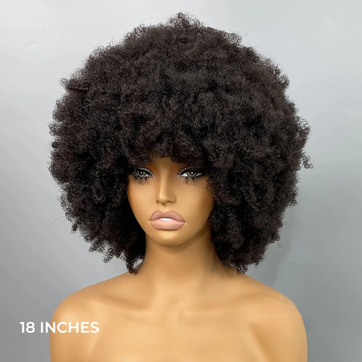 Afro Curly Bangs Wig Short Bob Fluffy Full Machine Made Human Hair Wig