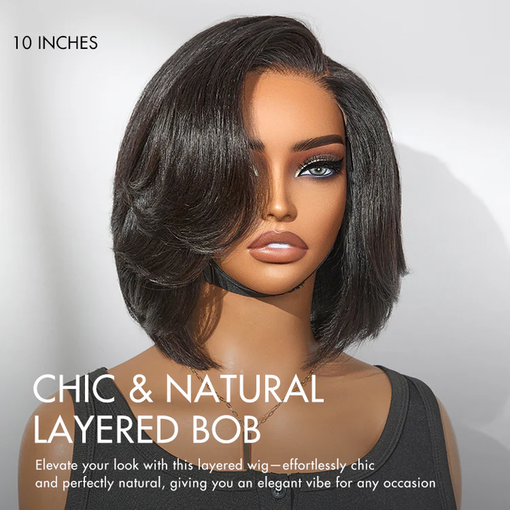 Chic & Natural Layered Bob Wig Pre-Cut 4x4 Lace Glueless Wig Human Hair