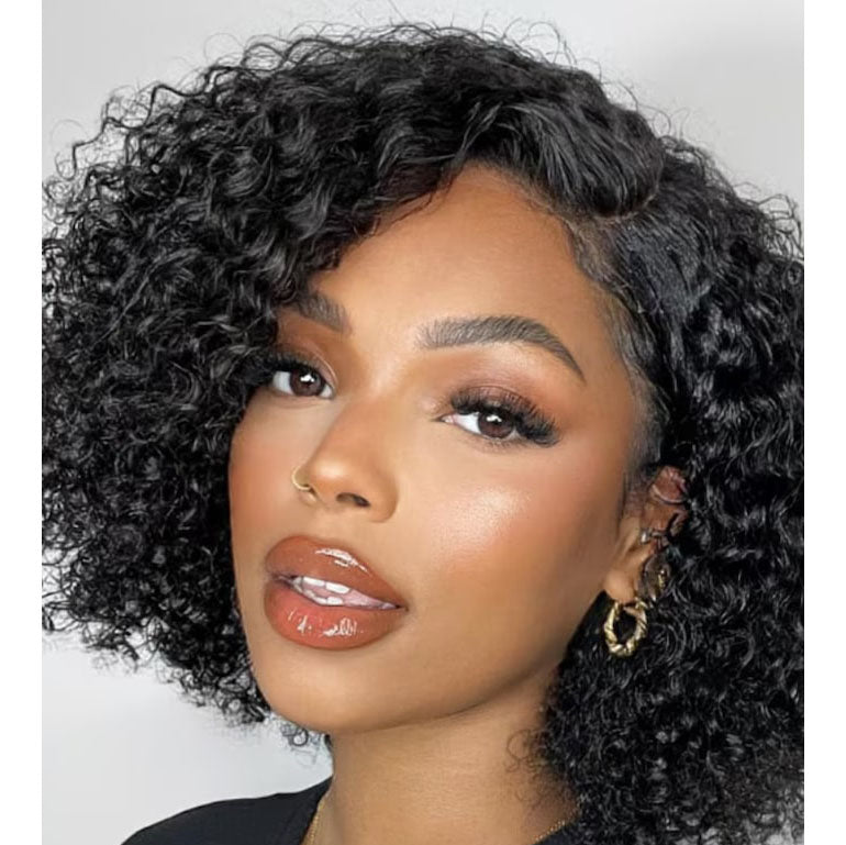 TianaHair Trendy Short Cut Curly 4x4 Closure Lace Put On And Go Glueless Left Side Part Wig 100% Human Hair.