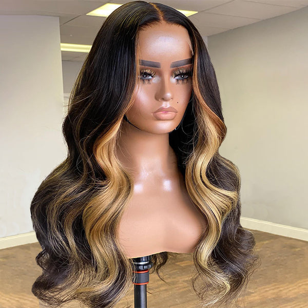 TianaHair Blonde Highlights Body Wave Pre-Max 13x4 Lace Wear Go Glueless Wig.