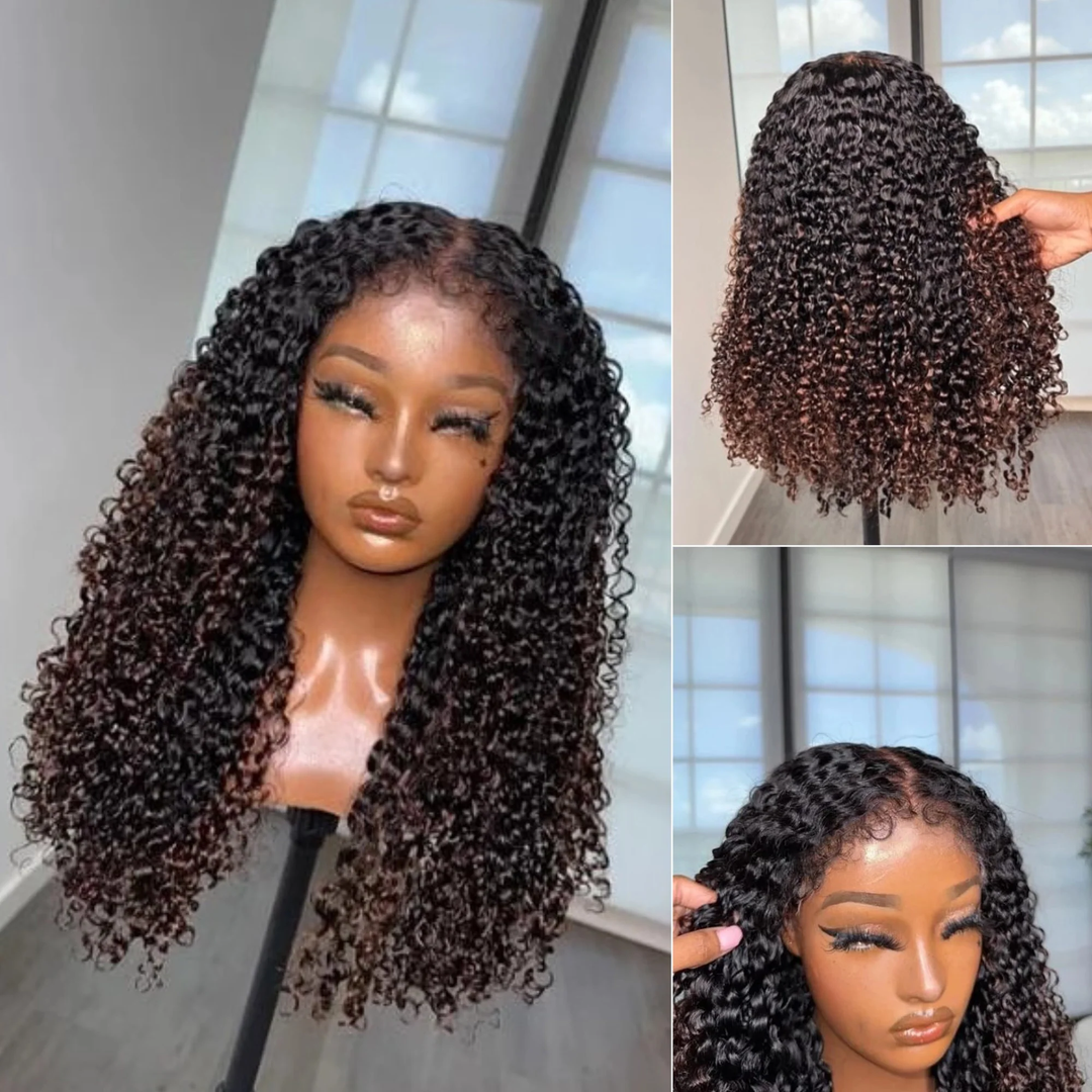 4x4/7x5 Lace Black/Ombre Brown KInky Coily Wig With 3C Hybrid Hairline Pre-Everything Wear Go Glueless Wig