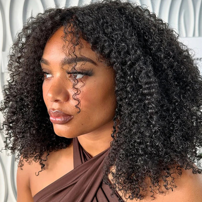 Perruque Afro Kinky Curly 6x4 pré-assemblée et transparente en dentelle sans colle 