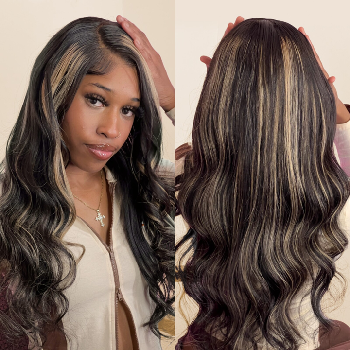 TianaHair Blonde Highlights Body Wave Pre-Max 13x4 Lace Wear Go Glueless Wig.