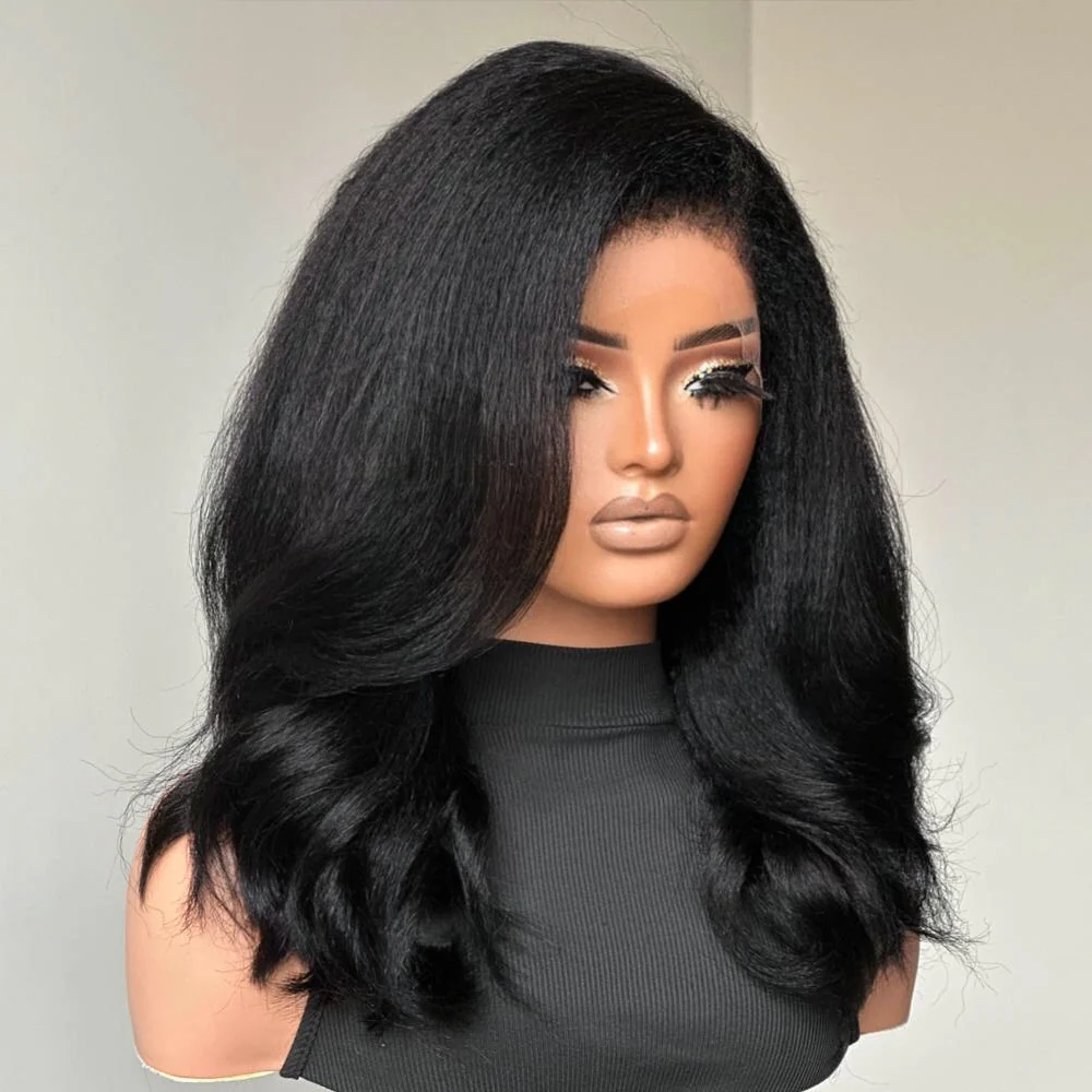 4x4/7x5 Lace Side Part Wavy With Kinky Edges Wig 100% Human Hair