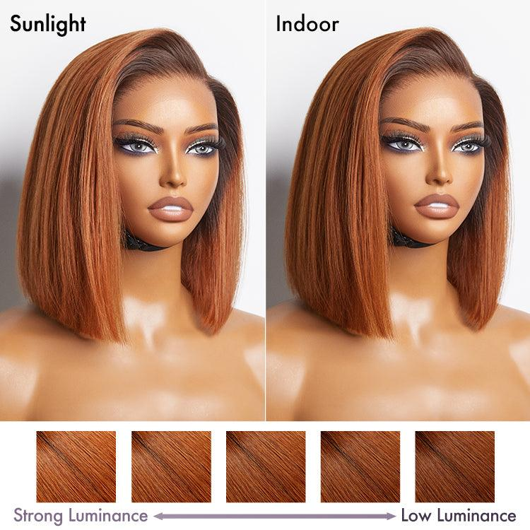 TianaHair Ginger Ombre Silky Blunt Cut Glueless 6x4 Lace Short Bob Wig 100% Human Hair.