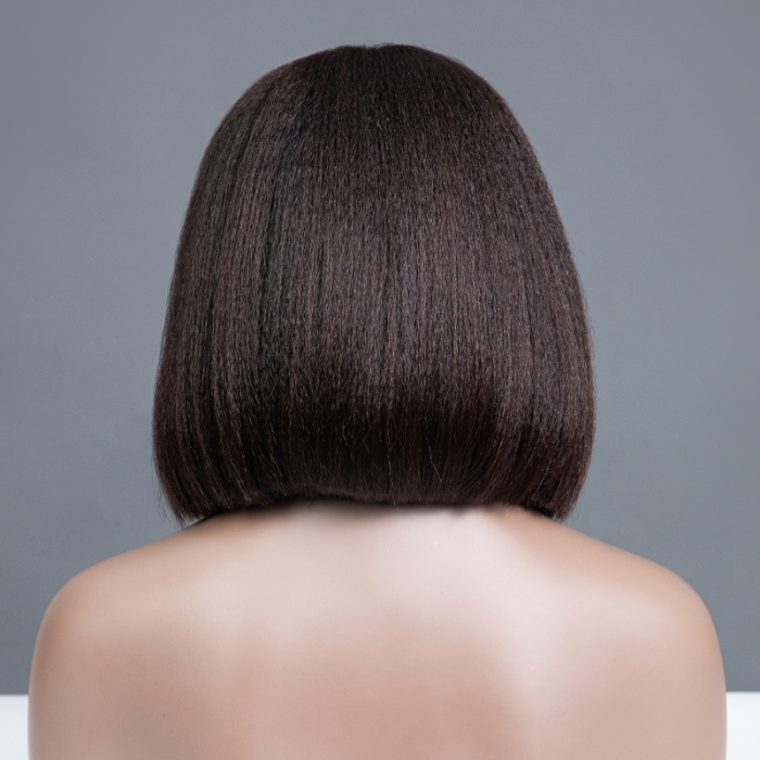 No Lace Kinky Blow-out With Bang Glueless bob Wig 100% Human Hair