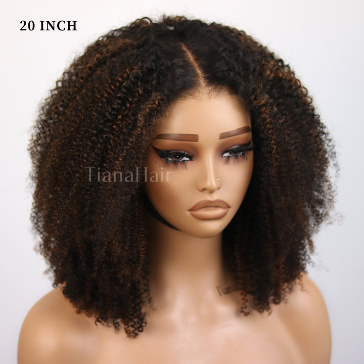 FlexCap Wear & Go Brown Highlight Afro Kinky Curly 7x5 Pre-Everything & Transparent Lace Flexi-Fit Invisi Drawstring Cap Glueless Wig